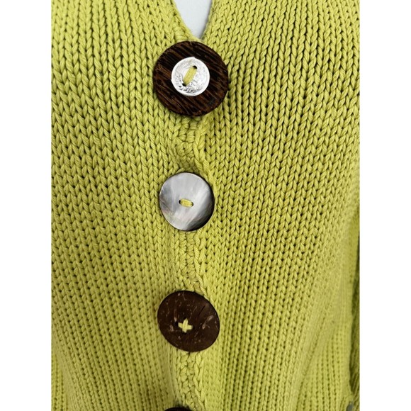 PURE Handknit Artsy Cardigan Sweater Lime Green Wood Buttons - Picture 2 of 6